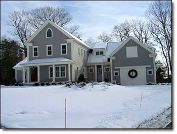 Completed residential electrical project, colonial-style home exterior