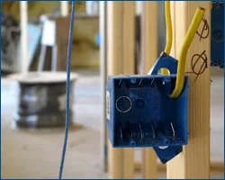 New electrical box wired into framing during new construction